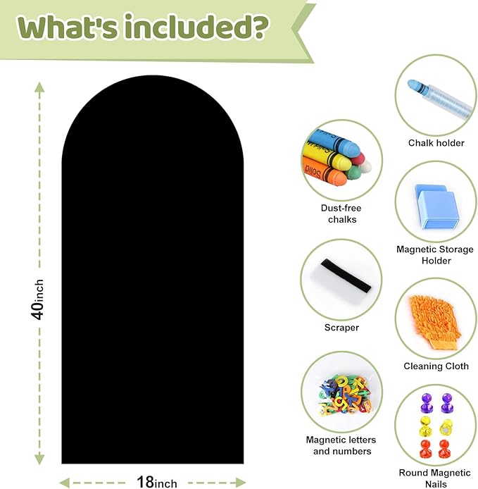40 x 18 Arch Magnetic Wall Decal for Kids, Upgraded Self-Adhesive UnPeel Magnetic Chalkboard for Wall, Magnet Wall Drawing Learning for Playroom, School, Home(Black)