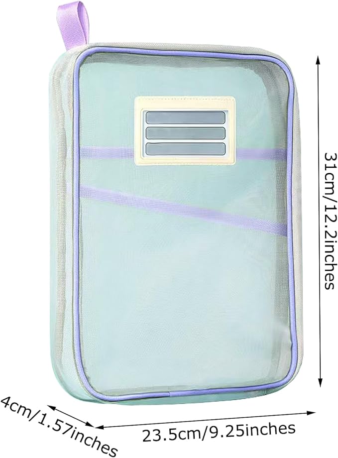 Nylon Document Bag with Zipper Light Transparent Mesh File Bag Pouch with Strap for Books A4 Documents Organizer (2, Pink&Purple)
