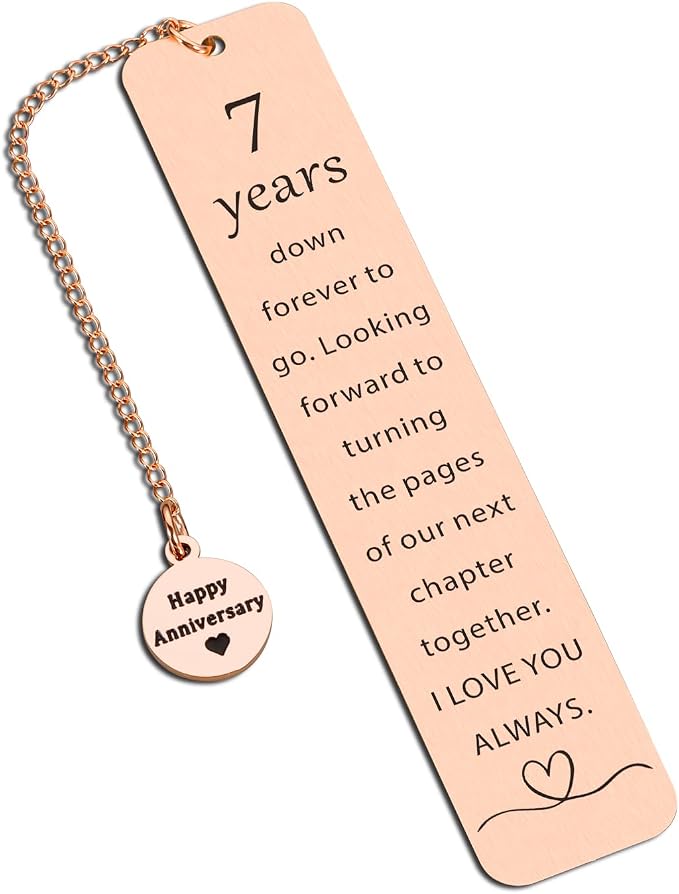 7 Year Anniversary Copper Gifts for Him/Her, 7th Wedding Anniversary for Wife Husband - Copper Anniversary Bookmark for Women Men Couple