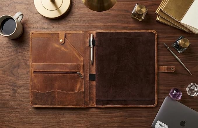 PIDAVLIYA'S Leather Portfolio, Leather Binder with Pen, Leather Portfolio for Men and Women, Leather Padfolio, Leather Folder, Portfolio Binder, Business Portfolio Men and Women (Antique Brown)