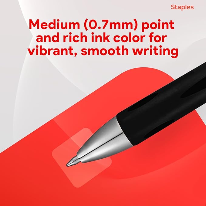 STAPLES Retractable Gel Pens, Medium Point 0.7mm, Black Ink, 12 Pack – Sonix Crisp‑Line Gel Pens with Pocket Clip