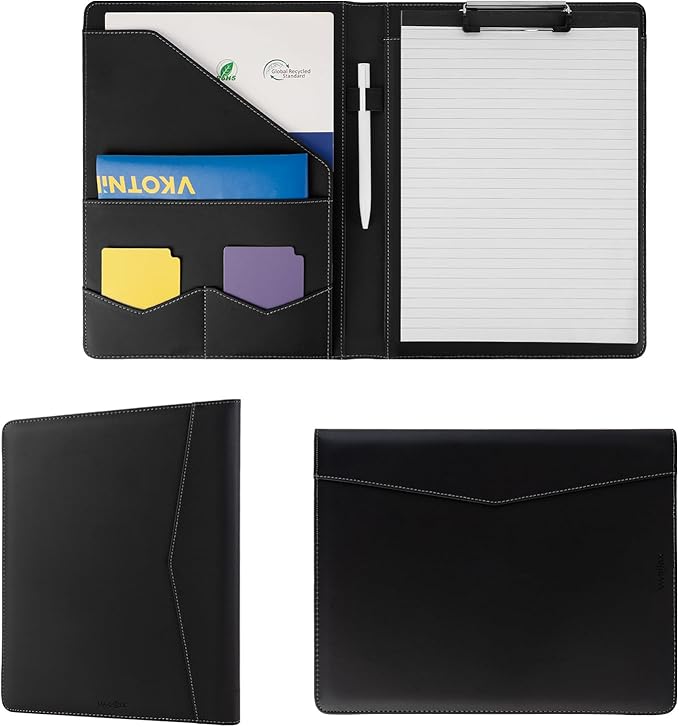 Professional Padfolio,Faux Leather Portfolio Folder Binder,Letter Size A4 Legal Writing Pad Holder for Business School Office Conference Notepad Clip Boards