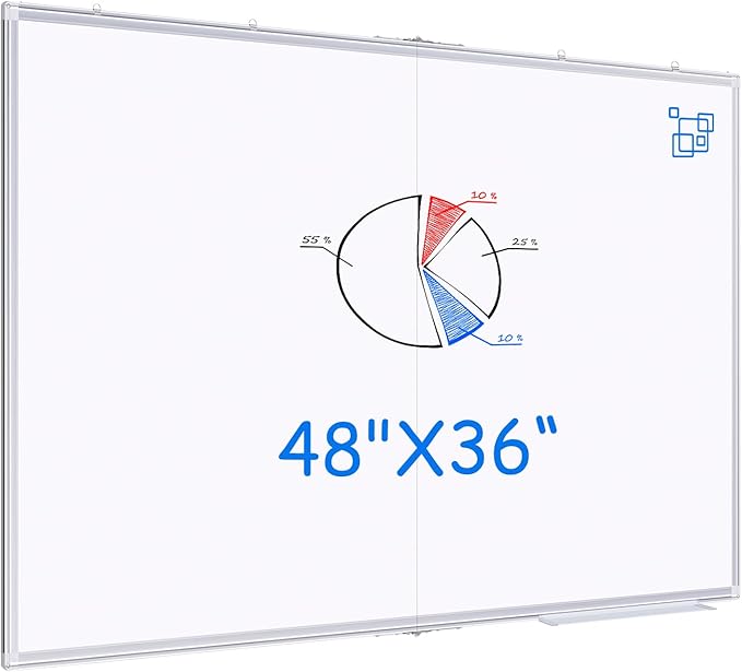 Magnetic White Board Dry Erase Board for Wall，48" x 46" (4ft x 3ft) Wall-Mounted Aluminum Frame Marker Board, Foldable Portable Whiteboard with a Long Pen Tray for School, Classroom, Office & Home