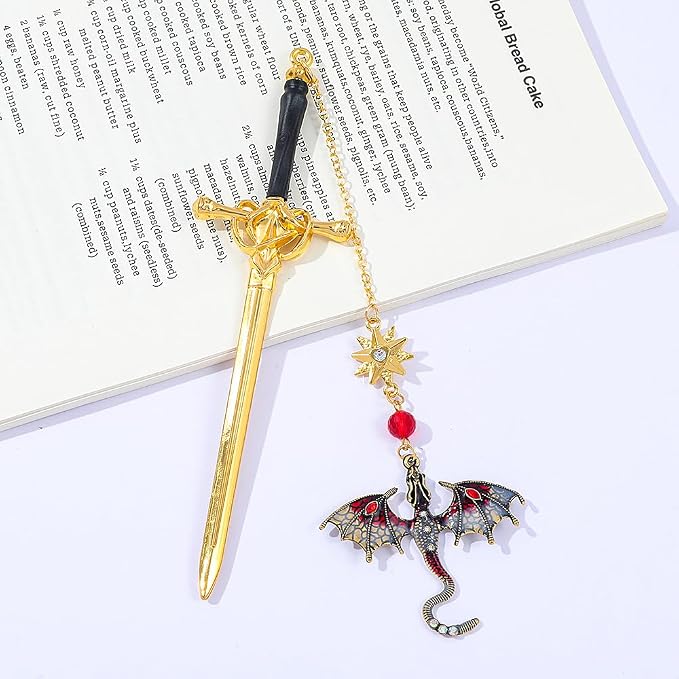 Fantasy Fourth Wing Dragon Sword Bookmarks - Fourth Wing Fans Page Markers Cool Bookmarks for Men Fantasy Dragon Gifts for Male Readers as Birthday Gifts (Dragon Bookmark Set 3)