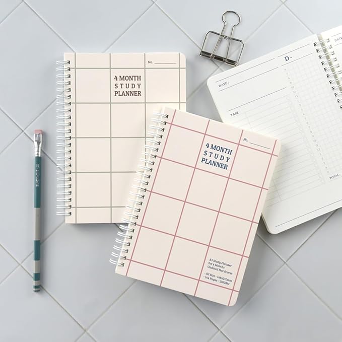 Monolike Checkers 4 Month Study Planner, Green Line - Academic Planner, Weekly & Monthly Planner, Study plan