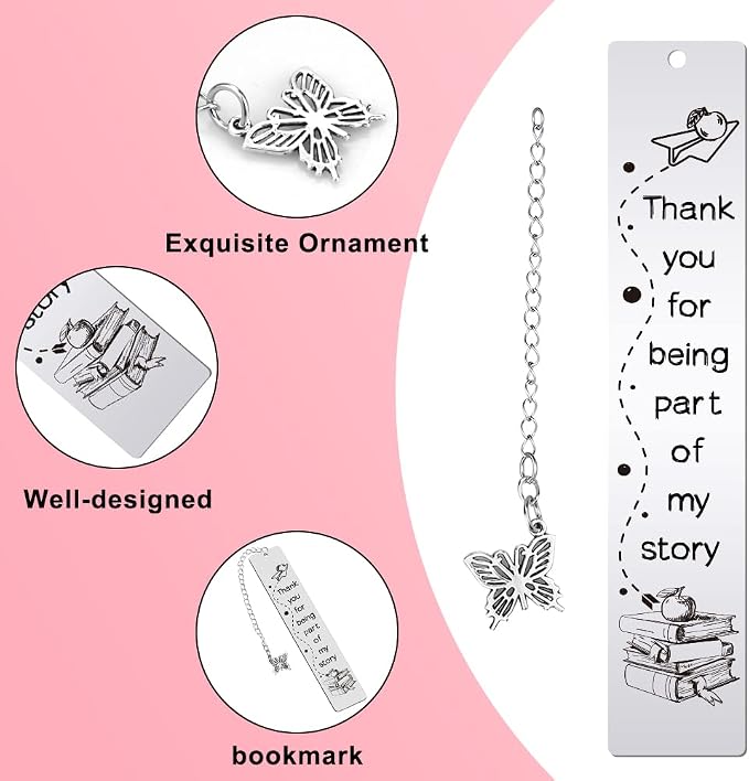 Quimoy Teacher Appreciation Gifts, Appreciation Bookmark Gift for Teachers Day, Thanksgiving Day, Christmas-Thank You for Being Part of My Story Metal Bookmark for Teachers Gifts