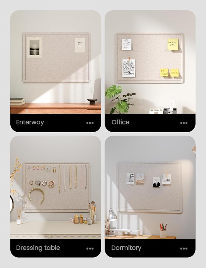 Fluxynara Bulletin Board, 23.6" x 17.5" Cork Board Alternative with 12 Safe Removable Adhesive Tabs, Foldable Felt Pin Board for Home Office, Classroom, Bedroom,Entryway for Walls—Oatmeal