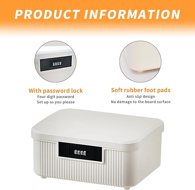 AnRui 2.3 Gallon Lockable Storage Container Bin, Portable Plastic Safe Box with Lock Usable As Item Organizer, Art Craft Or Office File Storage (Milk White)