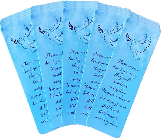 Dove Bookmarks with Sympathy Poem - Funeral Favors for Guests - Bulk Set of 20 - Hand Out at Celebration of Life, Memorial