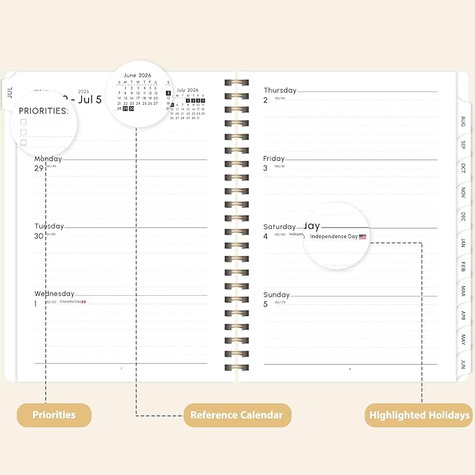 Academic Planner 2026-2027, Weekly and Monthly Agenda Planner, Daily Calendar Planning Notebook (July 2026 - June 2034), School Teacher Student Supplies, Beige