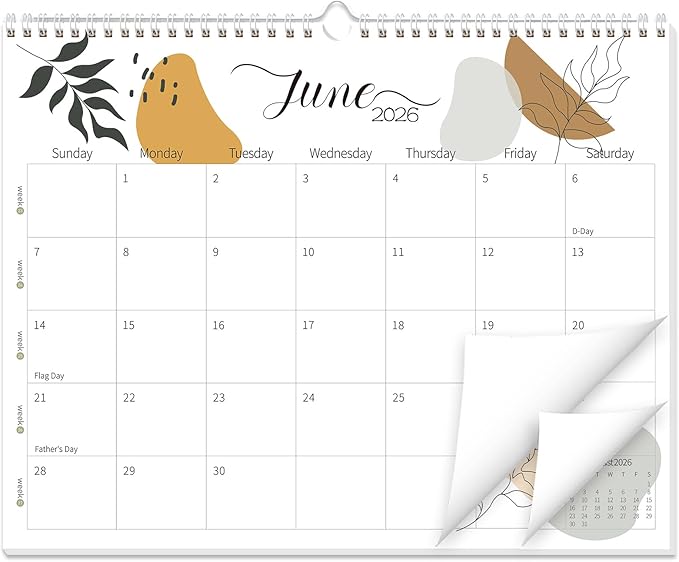 Guasslee Wall Calendar 2026-2027, 2026 Calendar Wall, 19-Month Planner Wall, 2026 Jun - 2027 Dec, 14" X 11" Monthly Calendar Spiral Bound with Thick Paper, Week Numbers for School Year Home Office