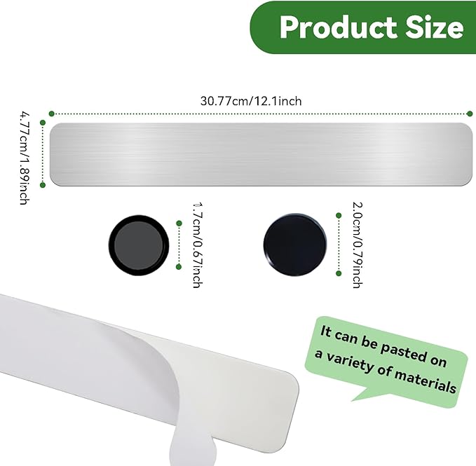 ZDZBLX Magnetic Board 5Pcs Set, Frameless Stainless Steel Magnetic Strips with Adhesive Backing - Memo Bulletin Board Bar for Refrigerator, Office, School, Kitchen, Home Use, Includes 10 Black Magnets