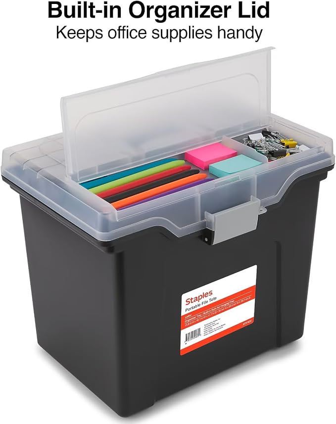 STAPLES File Box File Portable Tote, Letter Size, Black, 4/Carton