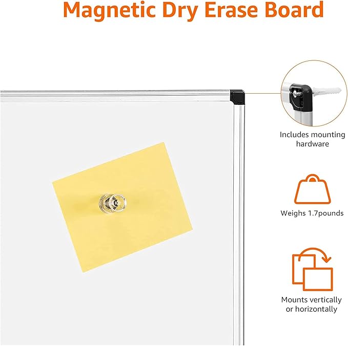 Amazon Basics Magnetic Dry Erase Whiteboard, 24" x 18", Aluminum Frame, Silver/White, Presentation Board for Writing Notes