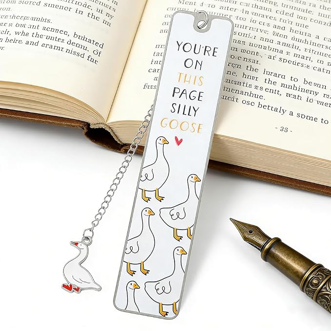 Pink Cute Bookmark for Women Silly Goose Gift Metal Bookmark for Students, Teachers, and Readers Funny Bookmarks Gift Page Markers Study Stationery, Office Supplies (White)