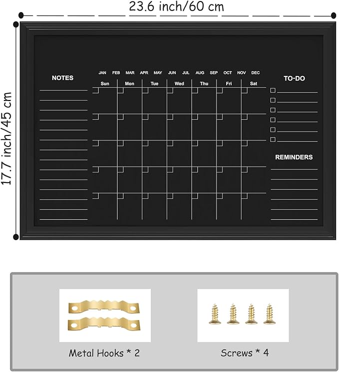 Magnetic Chalkboard Calendar, 17.7" × 23.6" Monthly and Weekly Calendar Chalk Board for Wall, Family Planner,Black(Family-HB-4560)