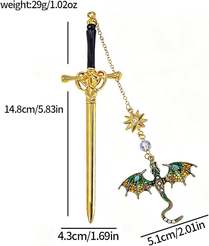 Letter Opener Envelope Slitter Mail Opener Tool Fourth Wing Fantasy Dragon Sword Bookmark, Inspirational Bookmarks for Book Lovers, Bookworm Reader School Office Supplies Gift Blue Dragon