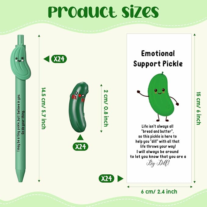 Sayglossy 24 Set Pickle Employee Appreciation Gifts Bulk Nurses Week Coworkers Positive Teacher Graduation End of Year Inspirational Pens Staff Thank You Inspirational Mini Resin Funny Card Bookmark