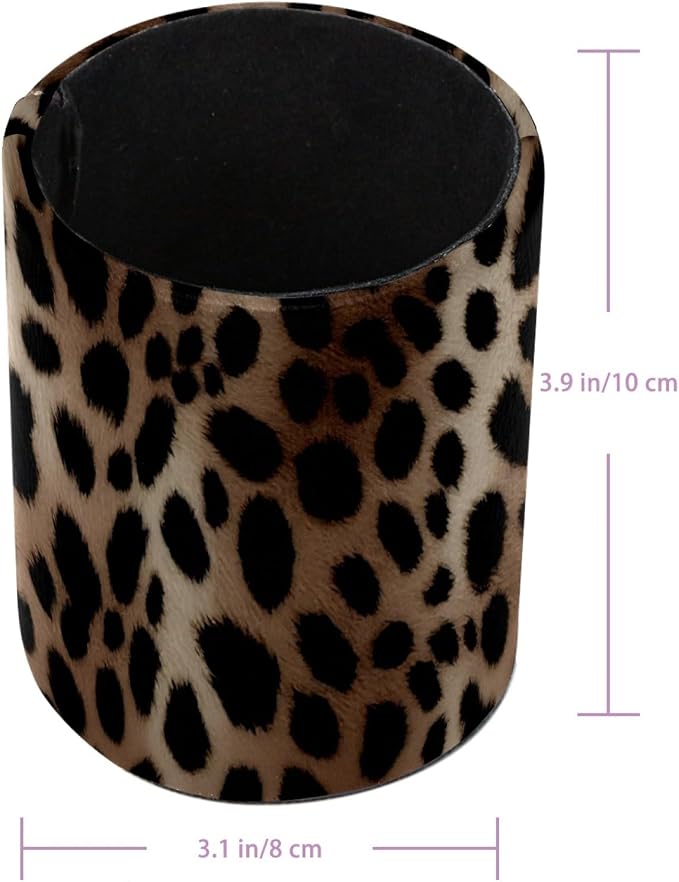 Leather Pen Holder for Desk, Leopard Print Makeup Brushes Holder Pencil Cup Multifunctional Desktop Organizer Caddy for Home School Office Desk Accessories
