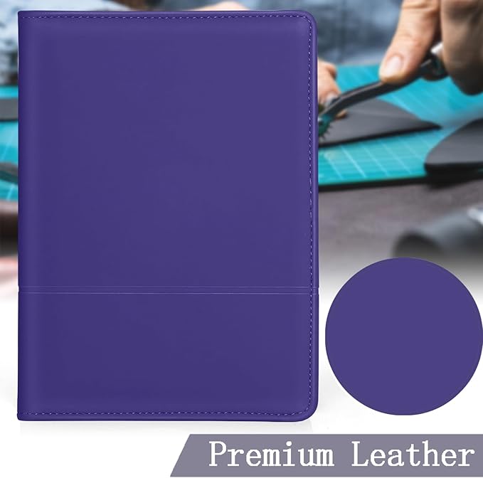 Classic Padfolio/Junior Portfolio Folder Case, Business A5 Leather Organizer Binder for Men Women, A5 Writing Pad Included, Dark Purple