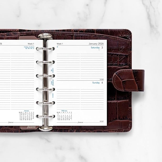 Filofax Calendar Diary Refill, Pocket Size, Day on One Page with Appointments, Ruled, White Paper, English, 2026 (C68241-26)