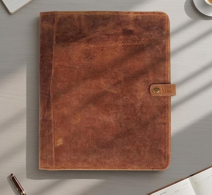PIDAVLIYA'S Leather Portfolio, Leather Binder with Pen, Leather Portfolio for Men and Women, Leather Padfolio, Leather Folder, Portfolio Binder, Business Portfolio Men and Women (Antique Brown)