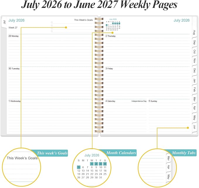 2026-2027 Planner - Weekly Monthly Planner 2026-2027 from July 2026 to June 2027 with 12 Monthly Tabs, Flexible Cover, Inner Pocket, 8.5" x 11", Blue Leaf Flower