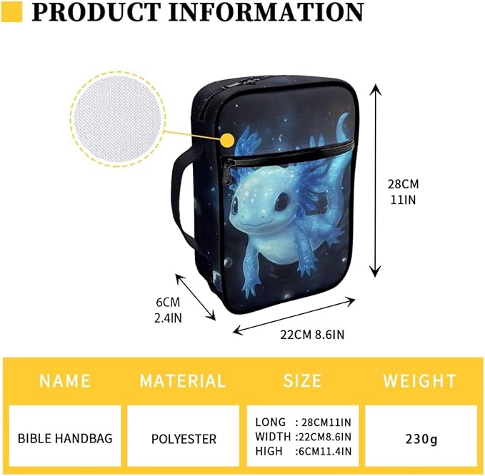 Coldinair Blue Axolotl Bible Cover for Kids Boy,Protective Book Cover Bible Case Carrier Carrying Organizer Purse Handbag with Zipper Pockets Church Bag