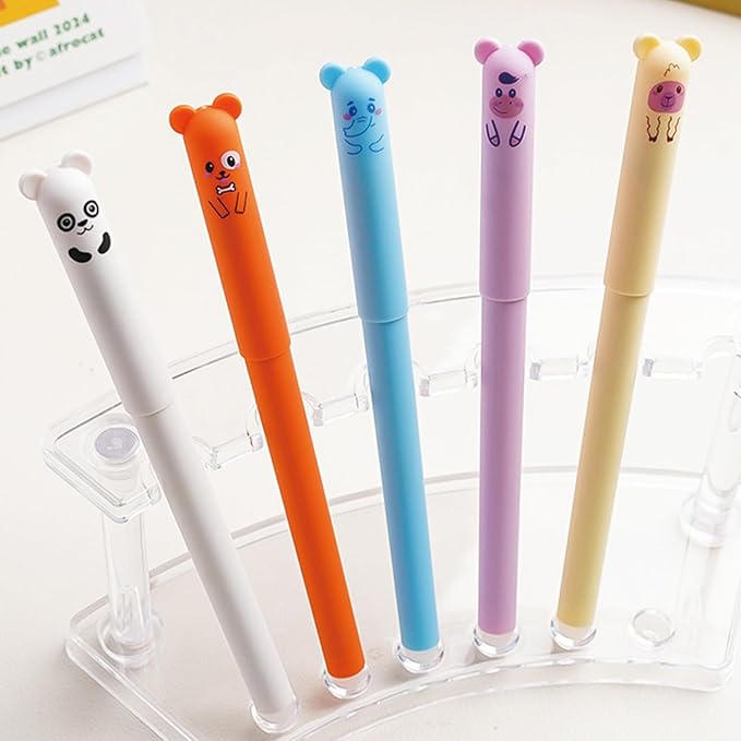 MOZXIRZ 4 Pcs Cute Erasable Pens Cartoon Animal Gel Pen 0.5mm Black Ink Smooth Writing Pen Kawaii Bear Panda Erasable Pens for Women Girls Boys Office Supplies School Supplies (Cute Animal-Black Ink)