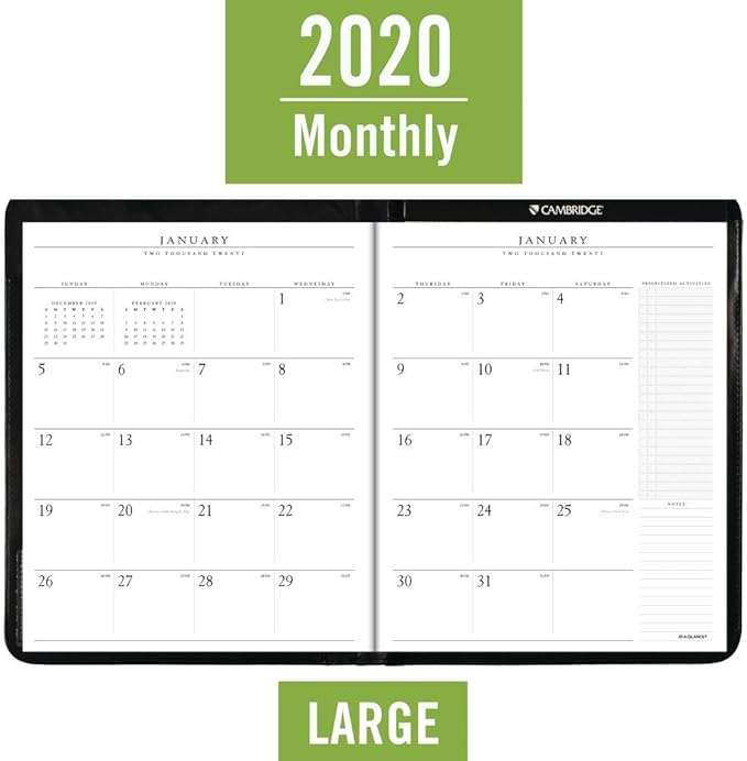 AT-A-GLANCE 2020 Monthly Padfolio, Planner, 9" x 11", Large, Executive, Black (7029005)