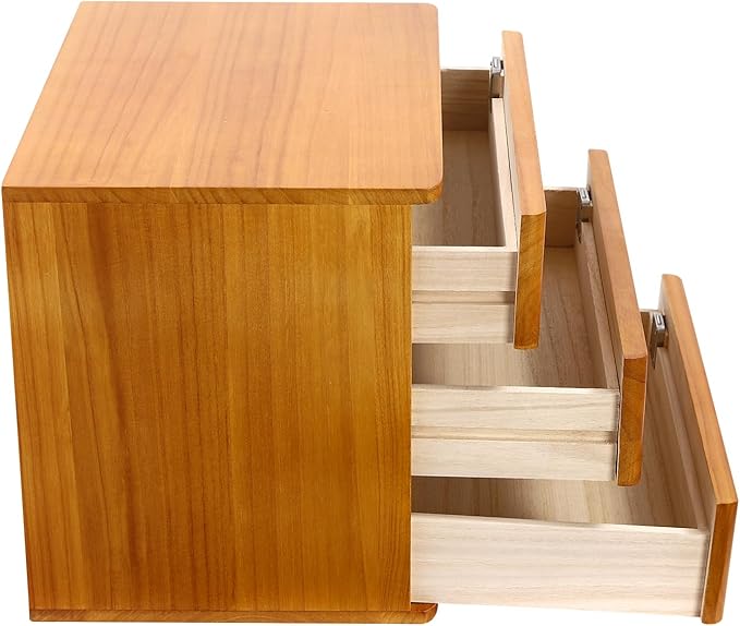Lockable Desk Organizer Wooden Desktop Drawers Office Flat Files Storage Box Locking Countertop Storage Cabinet (Wood Yellow, 3-Tier)