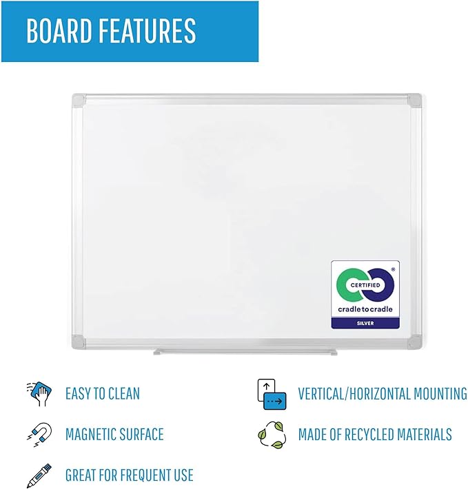 MasterVision® Earth Gold Ultra Magnetic Dry-Erase Whiteboard, 48" x 36", 45% Recycled, Aluminum Frame with Silver Finish