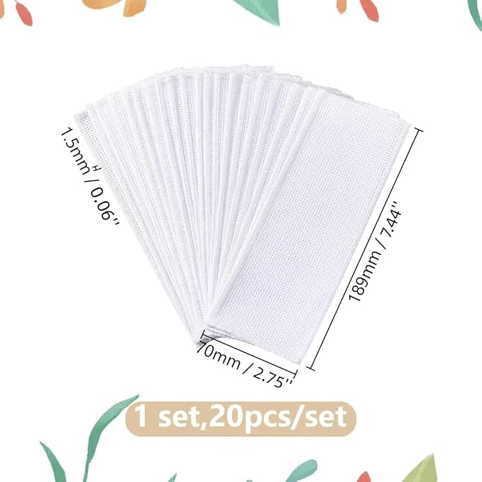 arricraft 20 Pcs Blank Cross Stitch Bookmark, 14 Count Cotton Fabric Book Marker Cross Stitch with Embroidery Edge Rectangle Embroidery DIY Bookmark for Crosstitch Project 2.7x7.4 inch(7x18.9cm)