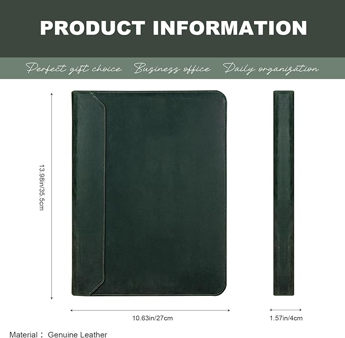 AZXCG Genuine Leather Portfolio Binder for Men& Women,Padfolio Organizer with Zipper,Padfolio Folder for iPad Pro 12.9/ Letter Size Notepad,Business Executive Gift for Men, for Valentine's Day