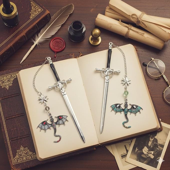 Vintage Sword Dragon Metal Bookmark,Fourth Wing Bookmarks for Men Women, Fantasy Reading Accessories Gifts for Book Lovers(Sword Dragon A)