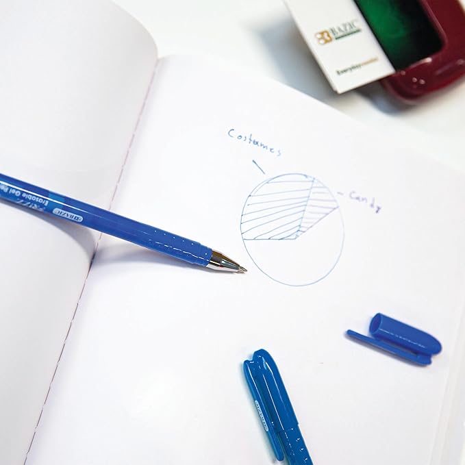 BAZIC PRODUCTS Frizz Erasable Gel Pens, 0.7mm Medium Point, Blue Ink, Smooth Writing & Drawing Planner, 2 Per Pack, 144-Pack