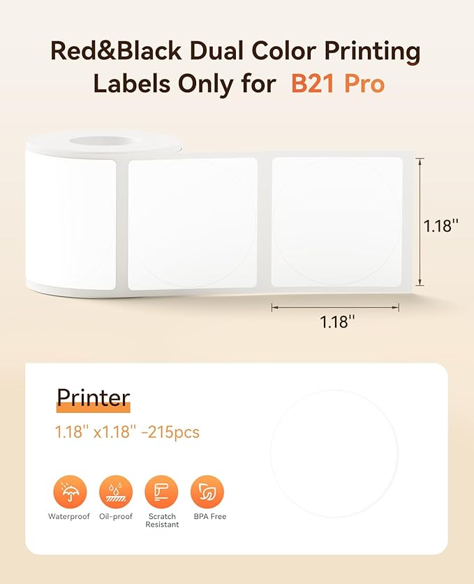 NIIMBOT Refill Label- 300DPI Red & Black Dual Color Sticker Paper Round (1.18"x1.18"/30x30mm) for School, Office, Retail, Baking & Safety Labels - Compatible with Pro Series Label Makers