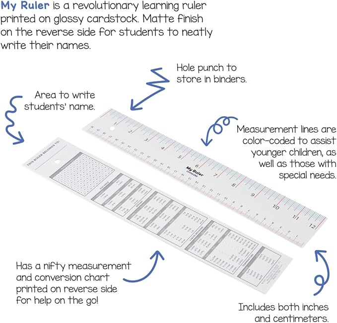 Hygloss Paper Ruler - 12" Bulk Rulers for Classroom, STEM, Easy-to-Read Numbers, White Cardstock, 24 Pack