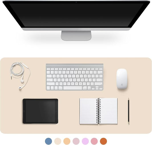CADONO Leather Desk Pad Protector, Non-Slip, Easy Clean, Eggshell, 23.6" x 13.7"