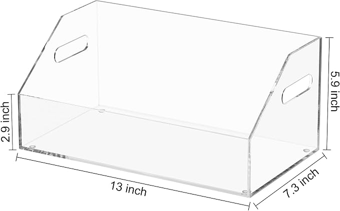 eletecpro No Assembly Acrylic Vinyl Record Storage Bin with Portable Handle, Fits 7/10/12 Inch and Holds Up to 40 LPs, Desktop Album Display Holder & Modern Multipurpose Organizer, Clear