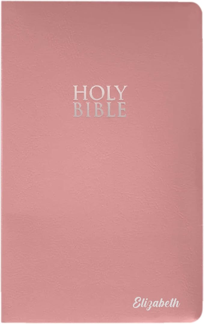 Personalized NIV Bible Faux Leather Small Print Economy Bible with Custom Name at The Lower Right Side & Red-Highlighted Verses, Custom Gift for Christian & Religious Events | Pink