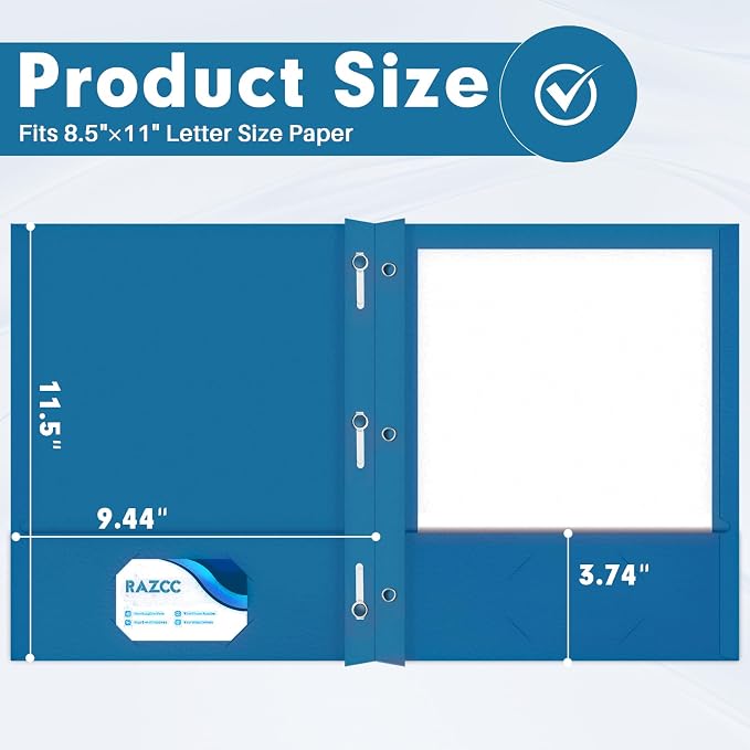 Two Pocket Folders, RAZCC 75 Pack Two Pocket Folders with Prongs, 3 Prong Folders Fit Letter Size Paper, Pocket File Folders for School Office Home Business, Dark Blue