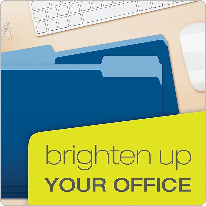 Pendaflex 15213NAV Colored File Folders, 1/3 Cut, Letter Size, Navy, 100/Box