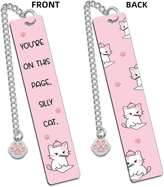 Cute Cat Book Marks for Reading Women Bookish Gifts for Cat Lovers Funny Animals Bookmark for Book Cats Lover Kids Silly Cats Pink Stainless Steel Bookmark