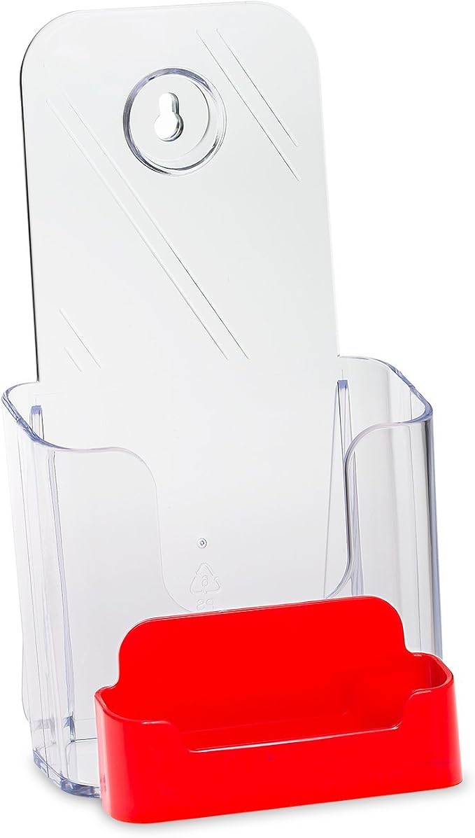 Source One 4 X 9 Inches Tri Fold Brochure Holder with Business Card Holder (40 Pack, Red Pocket)