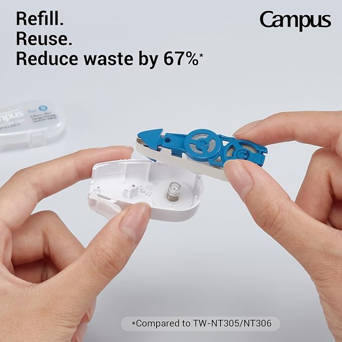 KOKUYO Refillable Correction Tape and Refill, 19.7 ft (6 m) Small White Out 6.5 mm Wide Easy To Use Applicator for Instant Corrections, Metal Tip with Clean Cut, Compact Size. Japan Import (TW-MNT336)