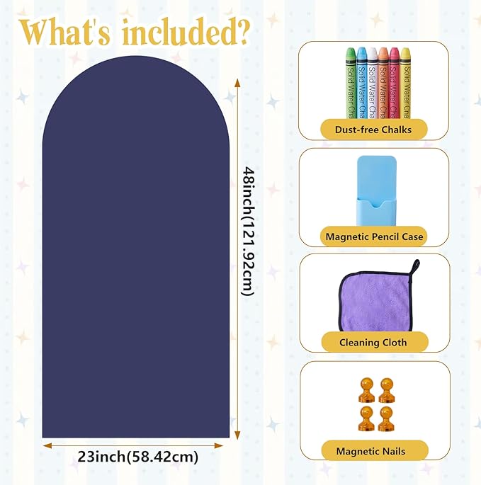 Arch Magnetic Wall Decal 48" x 23", Magnet Chalkboard for Wall, Magnetic Chalk Board Sticker, Chalk Wallpaper Peel and Stick for Playroom Classroom with Chalks, Wiping Cloth (Navy Blue)