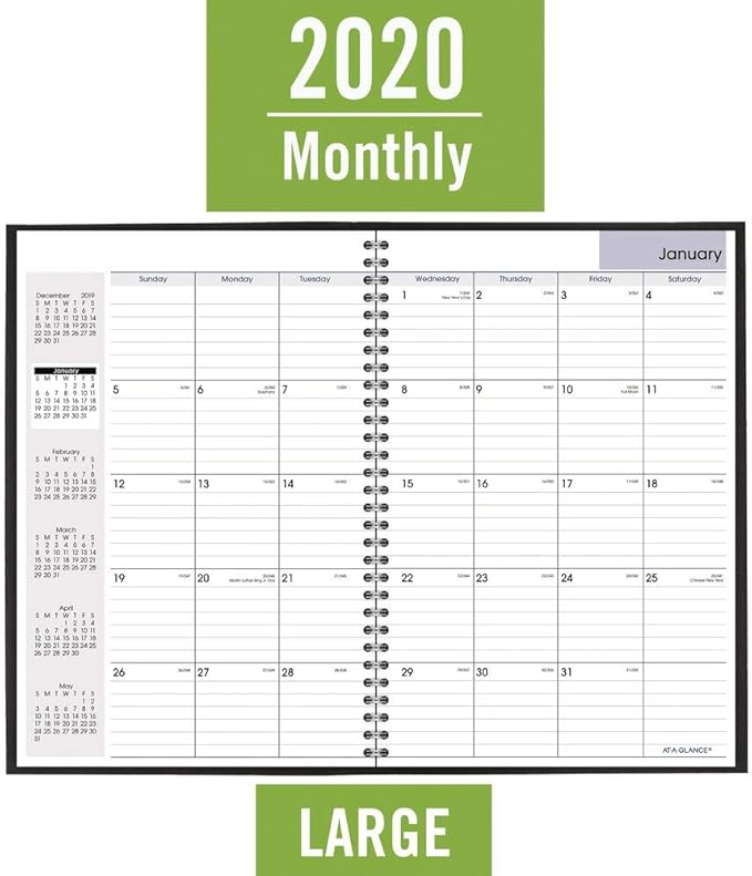AT-A-GLANCE 2020 Monthly Planner, DayMinder, 8" x 12", Large, Ruled, Black (SK200)