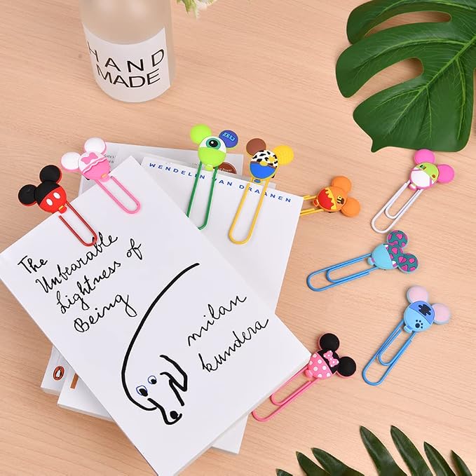 AUAUY 10PCS Cute Mouse Paper Clips, Book File Page Marker Clips for Teacher & Students, Colorful Office Supplies Gifts Bookmark Clamp Desk Accessories Stationery for School Kids Adult