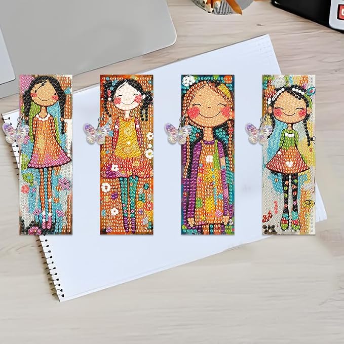 4PCS Diamond Art Bookmarks DIY Girl Diamond Painting Bookmarks for Adults Book Lovers Beginners DIY Crafts, Christmas New Year Graduation Birthday Gift